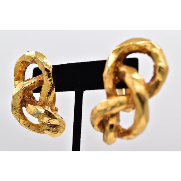 Antigona Paris Vintage Chunky Clip On Earrings Brushed Gold Signed 1980s BinAY - Picture 3 of 12